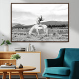 62789800-MGV-CV-36X24-White Horse Wall Art Canvas Print, Framed Woman Rider Art Picture Print, Equestrian Pose Perfect Western Boho Decor Artwork