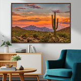 25332783-MGV-CV-36X24-Saguaro Cactus Wall Art Canvas Print, Framed Arizona Sunset Art Picture Print, Sonoran Desert Perfect Southwestern Boho Decor