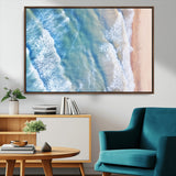 17641845-MGV-CV-36X24-Aerial Ocean Wall Art Canvas Print, Framed Blue Waves Art Picture Print, Sandy Shoreline Perfect Modern Coastal Decor Artwork
