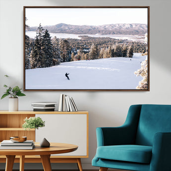 79857868-MGV-CV-36X24-Snowy Mountain Wall Art Canvas Print, Framed Ski Slope Art Picture Print, Winter Forest Perfect Modern Rustic Decor Artwork
