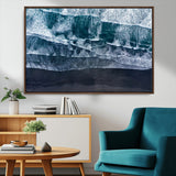 87941475-MGV-CV-36X24-Black Beach Wall Art Canvas Print, Framed Aerial Ocean Art Picture Print, Moody Coastal Perfect Modern Coastal Decor Artwork