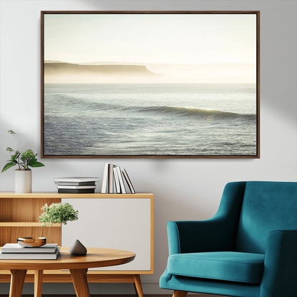 39310633-MGV-CV-36X24-Coastal Cliffs Wall Art Canvas Print, Framed Misty Ocean Art Picture Print, Morning Light Perfect Minimalistic Coastal Decor