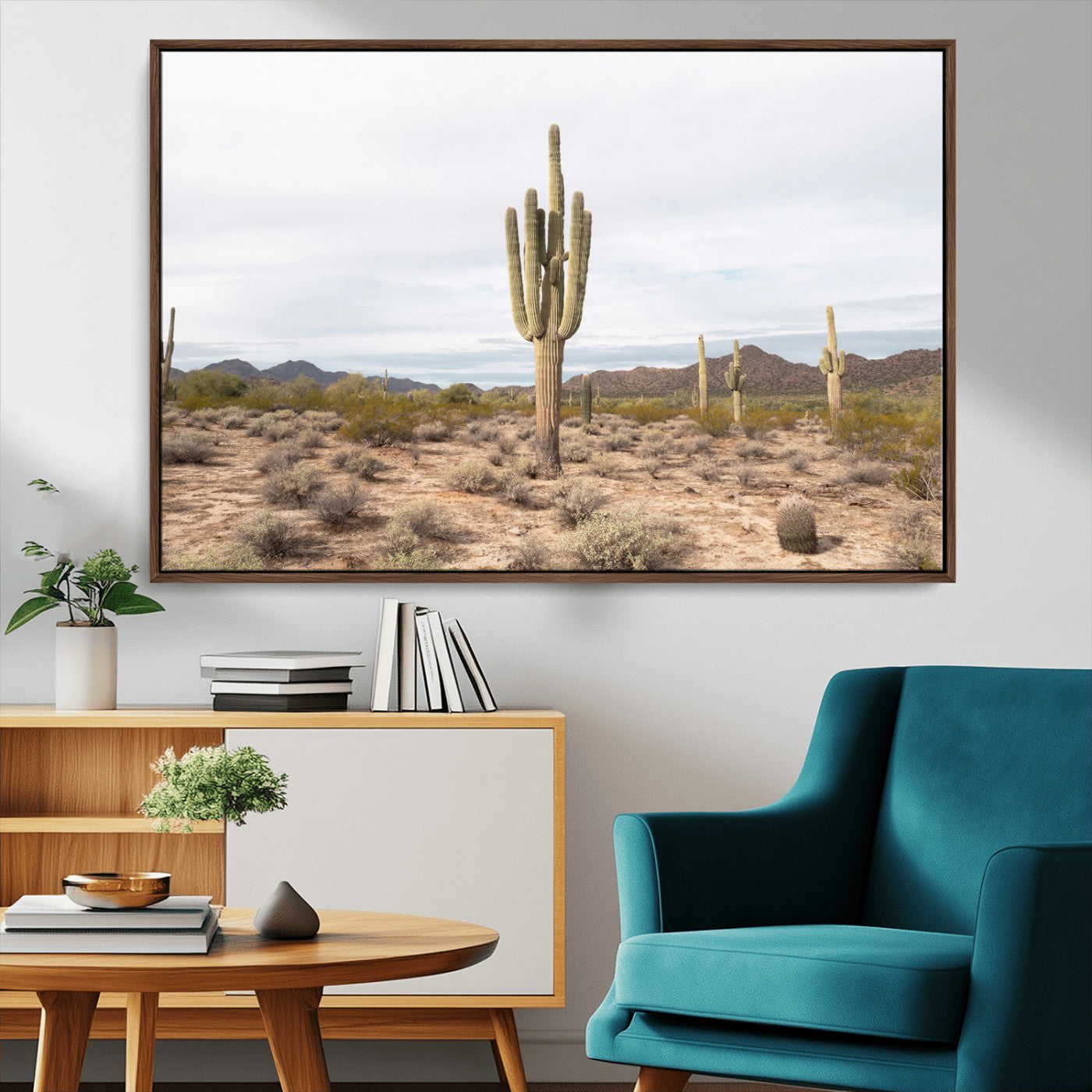 96147924-MGV-CV-36X24-Saguaro Cactus Wall Art Canvas Print, Framed Desert Cactus Art Picture Print, Earthy Desert Perfect Southwestern Boho Decor