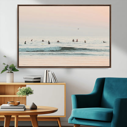 98888919-MGV-CV-36X24-Pastel Ocean Wall Art Canvas Print, Framed Soft Sunset Swimming Art Picture Print, Calm Sea Horizon Perfect Soft Coastal