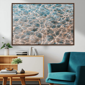 26580287-MGV-CV-36X24-Clear Water Wall Art Canvas Print, Framed Sunlit Ripples Art Picture Print, Ocean Texture Perfect Modern Coastal Decor Artwork