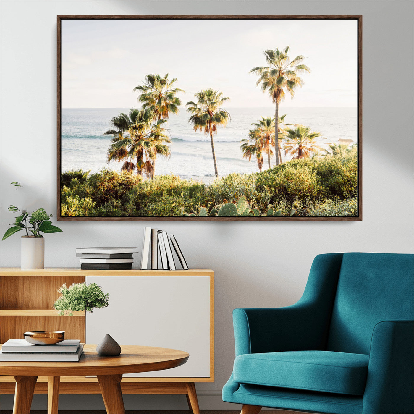 94707294-MGV-CV-36X24-California Coast Wall Art Canvas Print, Framed Palm Trees Art Picture Print, Coastal Landscape Perfect Coastal Minimalist Decor