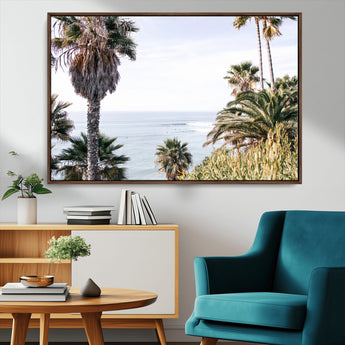 51404565-MGV-CV-36X24-Palm Trees Wall Art Canvas Print, Framed Ocean Breeze Art Picture Print, Coastal View Perfect Tropical Coastal Decor Artwork