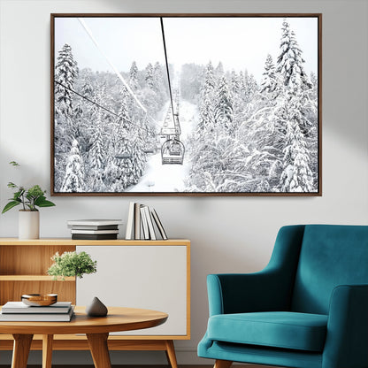 44705668-MGV-CV-36X24-Winter Forest Wall Art Canvas Print, Framed Snowy Forest Art Picture Print, Ski Lift Perfect Scandinavian Decor Artwork