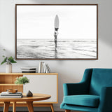 98446901-MGV-CV-36X24-Monochrome Surf Wall Art Canvas Print, Framed Minimalist Surfer Art Picture Print, Surfboard Silhouette Perfect Coastal Minimalist
