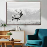 62278753-MGV-CV-36X24-Monochrome Elk Wall Art Canvas Print, Framed Mountain Wildlife Art Picture Print, Rustic Nature Perfect Rustic Minimalist Decor