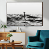 69541918-MGV-CV-36X24-Black White Ocean Wall Art Canvas Print, Framed Moody Seascape Art Picture Print, Surfer Sign Perfect Moody Minimalist Decor