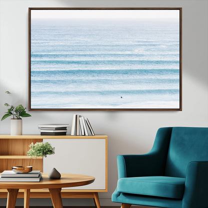 77145995-MGV-CV-36X24-Ocean Simplicity Wall Art Canvas Print, Framed Surfer on Water Art Picture Print, Light Blue Perfect Coastal Minimalist Decor