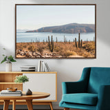 45193515-MGV-CV-36X24-Desert Cactus Wall Art Canvas Print, Framed Baja Coastline Art Picture Print, Coastal Desert Perfect Southwestern Minimalist Decor
