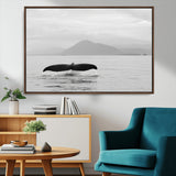 30524220-MGV-CV-36X24-Whale Tail Wall Art Canvas Print, Framed Black White Ocean Art Picture Print, Calm Marine Perfect Minimalist Coastal Decor Artwork