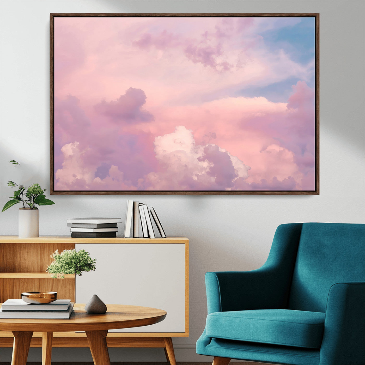 MGV-FC-36X24 - Pastel Sky Wall Art Canvas Print, Framed Dreamy Cloudscape Art Picture Print, Sunset Glow Perfect Minimalist Serenity Decor Artwork