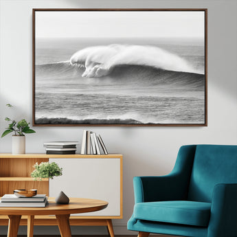 42544082-MGV-CV-36X24-Monochrome Seascape Wall Art Canvas Print, Framed Surf Wave Art Picture Print, Minimalist Ocean Perfect Moody Coastal Decor