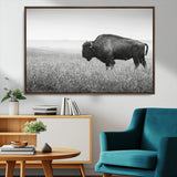 28435251-MGV-CV-36X24-Bison In Prairie Wall Art Canvas Print, Framed Rustic Wildlife Art Picture Print, Wild Buffalo Perfect Rustic Western Decor