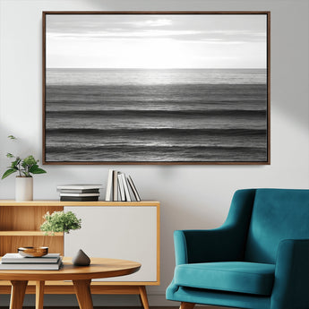 47305203-MGV-CV-36X24-Monochrome Ocean Wall Art Canvas Print, Framed Moody Ocean Art Picture Print, Calm Ocean Perfect Minimalist Coastal Decor Artwork