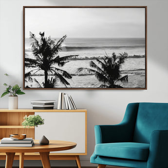 17508038-MGV-CV-36X24-Tropical Coastline Wall Art Canvas Print, Framed Palm Trees Art Picture Print, Ocean Waves Perfect Minimalist Coastal Decor
