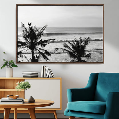 17508038-MGV-CV-36X24-Tropical Coastline Wall Art Canvas Print, Framed Palm Trees Art Picture Print, Ocean Waves Perfect Minimalist Coastal Decor