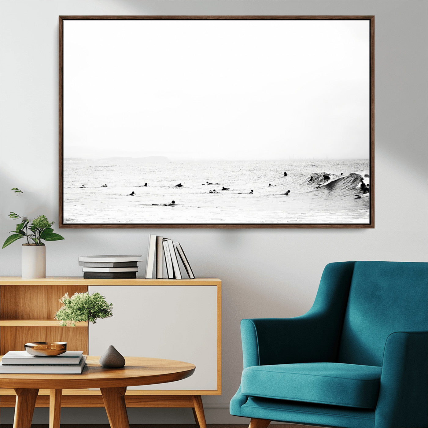 38441169-MGV-CV-36X24-Monochrome Swimming Wall Art Canvas Print, Framed Ocean Horizon Art Picture Print, Moody Coastal Perfect Minimalist Coastal Decor