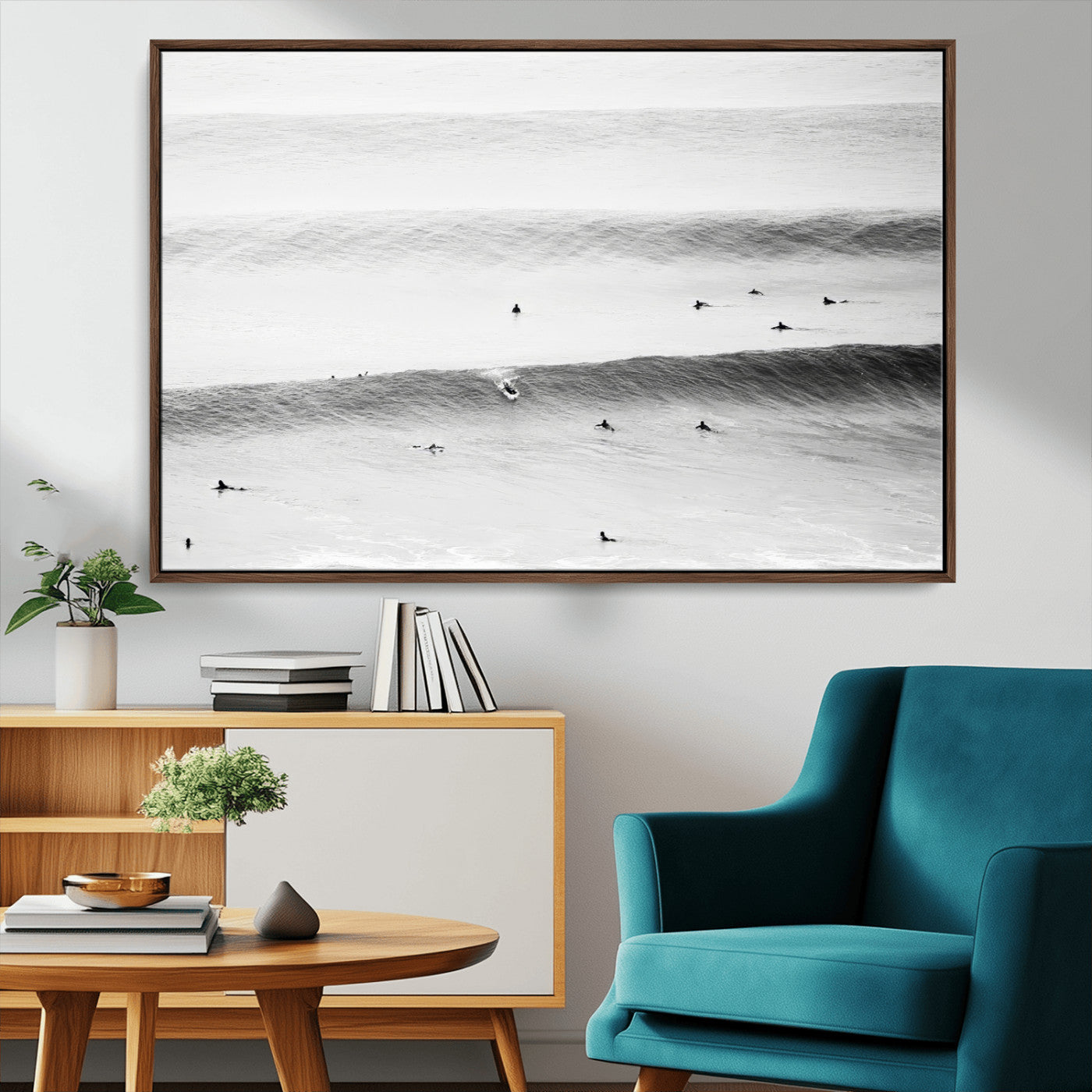 54291445-MGV-CV-36X24-Black White Ocean Wall Art Canvas Print, Framed Coastal Sport Art Picture Print, Ocean Culture Perfect Minimalist Coastal Decor