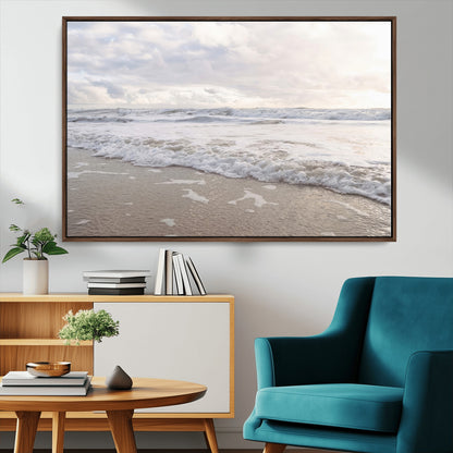 70596264-MGV-CV-36X24-Ocean Waves Wall Art Canvas Print, Framed Coastal Shoreline Art Picture Print, Sea Foam Perfect Coastal Minimalist Decor Artwork