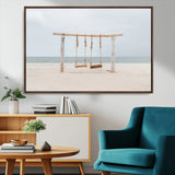 68327283-MGV-CV-36X24-Beach Swing Wall Art Canvas Print, Framed Quiet Beach Art Picture Print, Calm Shoreline Perfect Bohemian Coastal Decor Artwork