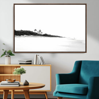 29611516-MGV-CV-36X24-Black White Beach Wall Art Canvas Print, Framed Palm Trees Art Picture Print, Monochrome Tropical Perfect Minimalist Coastal Decor