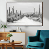 35537313-MGV-CV-36X24-Monochrome Desert Wall Art Canvas Print, Framed Cactus Path Art Picture Print, Southwestern Landscape Perfect Southwestern