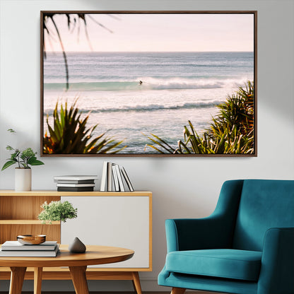 23287092-MGV-CV-36X24-Ocean Surfer Wall Art Canvas Print, Framed Coastal Surf Art Picture Print, Tropical Beach Perfect Tropical Coastal Decor Artwork
