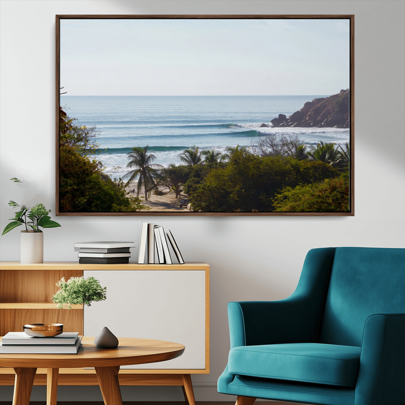 88336640-MGV-FC-36X24_Walnut-Tropical Beach Scene Wall Art Canvas Print, Framed Coastal Photography Art Picture Print, Ocean Horizon Art Perfect Coastal Boho