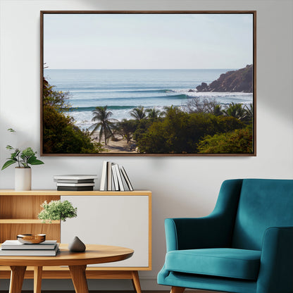 88336640-MGV-FC-36X24_Walnut-Tropical Beach Scene Wall Art Canvas Print, Framed Coastal Photography Art Picture Print, Ocean Horizon Art Perfect Coastal Boho