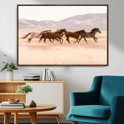 83644685-MGV-CV-36X24-Wild Horse Art Wall Art Canvas Print, Framed Rustic Western Art Picture Print, Desert Horse Scene Perfect Rustic Western Decor