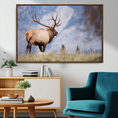 26365841-MGV-CV-36X24-Mountain Elk Art Wall Art Canvas Print, Framed Rustic Wildlife Print Art Picture Print, Lodge Style Decor Perfect Rustic Lodge