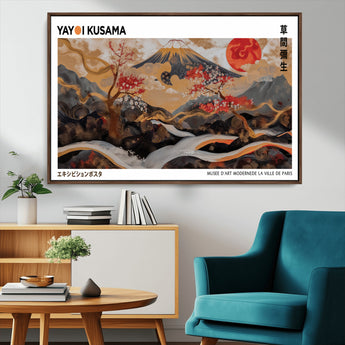 40959107-MGV-CV-36X24-Japanese Fuji Wall Art Print – Red Sun & Cherry Blossom Poster, Gold Wave Ukiyo-e Inspired Modern Japan Landscape Painting,