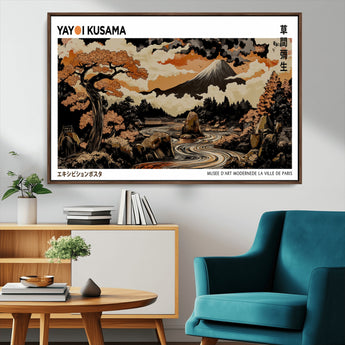 96372548-MGV-CV-36X24-Japanese Landscape Wall Art Print – Mt. Fuji Poster with Bonsai Tree & River, Ukiyo-e Inspired Modern Japanese Artwork, Autumn