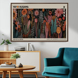 28344895-MGV-CV-36X24-Dark Floral Abstract Wall Art Poster – Modern Botanical Canvas Print with Beige Border, Kusama Inspired Boho Flower Painting,