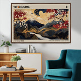54967195-MGV-CV-36X24-Mount Fuji Wall Art – Japanese Cherry Blossom Abstract Canvas Print, Navy Gold Landscape Painting, Oriental Luxury Home Decor