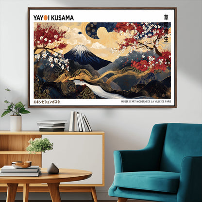 66243961-MGV-CV-36X24-Mount Fuji Japanese Wall Art – Golden Abstract Landscape Canvas Print, Cherry Blossom Painting, Modern Oriental Zen Home Decor