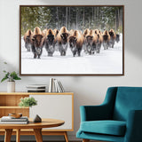 22695857-MGV-CV-36X24-Bison Herd Scene Wall Art Canvas Print, Framed Western Wildlife Art Picture Print, Rustic Animal Art Perfect Rustic Lodge Decor