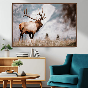 70489411-MGV-CV-36X24-Elk Photography Wall Art Canvas Print, Framed Mountain Wildlife Art Picture Print, Rustic Nature Decor Perfect Rustic Lodge Decor