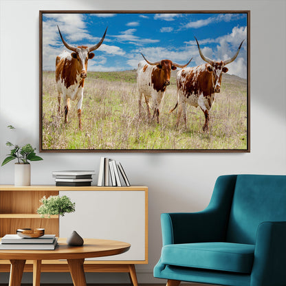 58099948-MGV-CV-36X24-Texas Longhorn Wall Art Canvas Print, Framed Western Decor Art Picture Print, Rustic Farmhouse Perfect Western Farmhouse Decor