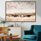 57389417-MGV-CV-36X24-Cow Herd Photography Wall Art Canvas Print, Framed Rustic Farmhouse Decor Art Picture Print, Western Ranch Style Perfect Rustic