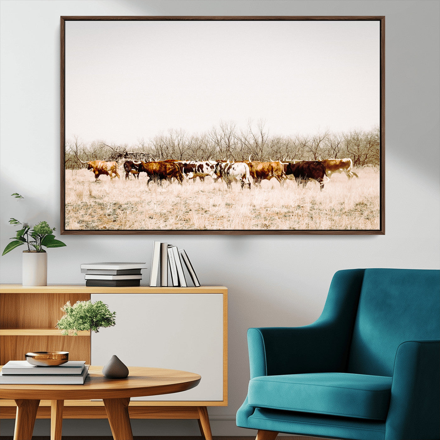 12454132-MGV-CV-36X24-Cow Herd Photography Wall Art Canvas Print, Framed Rustic Farmhouse Decor Art Picture Print, Western Ranch Style Perfect Rustic