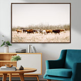 12454132-MGV-CV-36X24-Cow Herd Photography Wall Art Canvas Print, Framed Rustic Farmhouse Decor Art Picture Print, Western Ranch Style Perfect Rustic