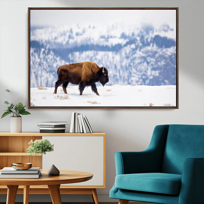 58512275-MGV-CV-36X24-Cowboy Aesthetic Wall Art Canvas Print, Framed Neutral Animal Theme Art Picture Print, Bison Ranch Style Perfect Rustic Western