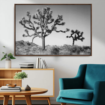 93692513-MGV-CV-36X24-Joshua Tree Wall Art Canvas Print, Framed Monochrome Desert Art Picture Print, Minimalist Nature Scene Perfect Southwestern