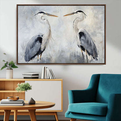 90806932-MGV-CV-36X24-Heron Wall Art Wall Art Canvas Print, Framed Bird Canvas Decor Art Picture Print, Nature Inspired Perfect Coastal Minimalist Decor