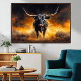 58293979-MGV-CV-36X24-Longhorn Canvas Wall Art Canvas Print, Framed Bold Bull Wall Art Art Picture Print, Western Animal Decor Perfect Western Dramatic